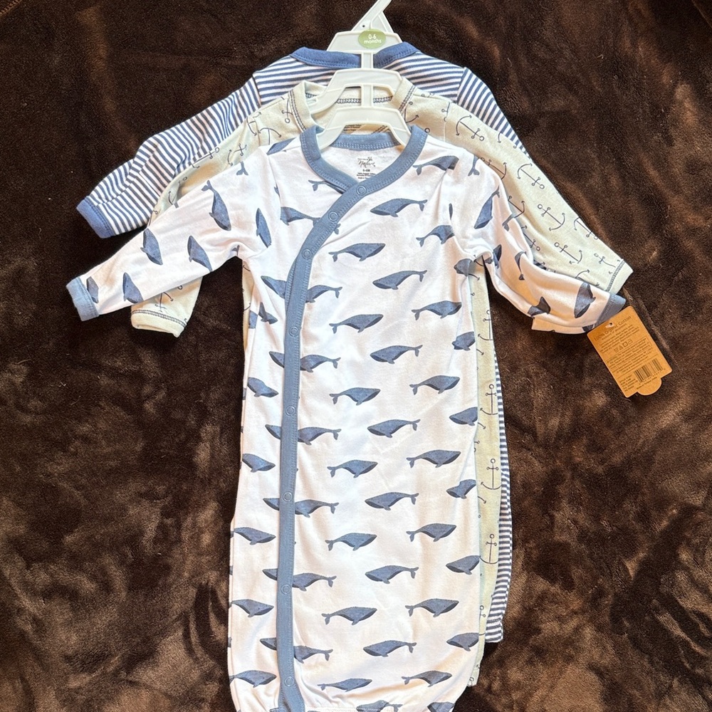 3 Piece Infant button down sleep gowns